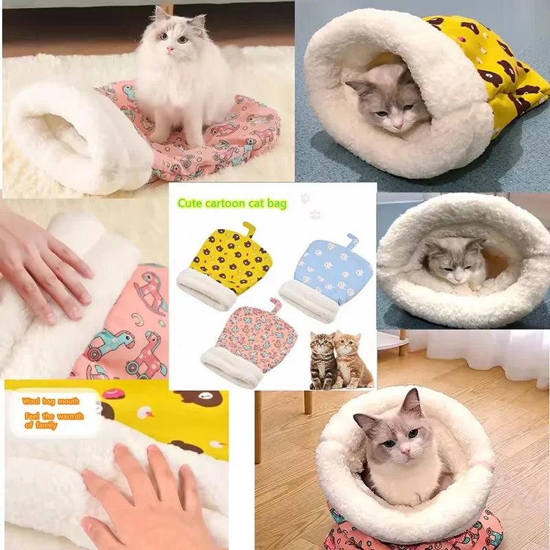 Winter Cat Cave Bed Self Warming Pet Mat Washable Cat Sleeping Bag Enclosed Fleece Lined Pet Bed Indoor Pet Nest pet supplies