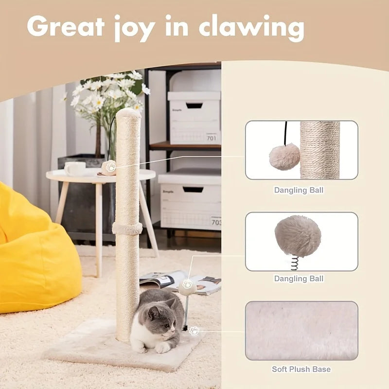 34-Inch High Cat Scratching Post Premium Basic Cat Scratching Indoor Sisal Scratching Post Tree Strap Hanging Ball for Adult Cat