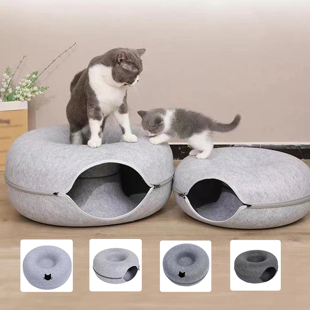 Donut Cat Bed Interactive Tunnel Pet Felt Indoor Toys Cats House Kitten Training Toy Cat Kennel Cat Accessories