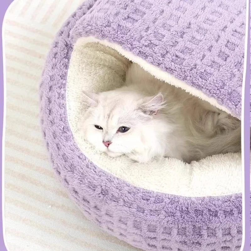 Cat Bed Kennel Round Fluffy Hooded Winter Warm Super Soft Plush Cat Cave Nest Pet Bed Donut Puppy Kittens Semi-enclosed House