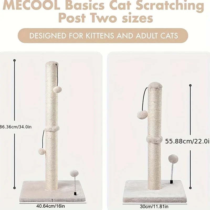 34-Inch High Cat Scratching Post Premium Basic Cat Scratching Indoor Sisal Scratching Post Tree Strap Hanging Ball for Adult Cat
