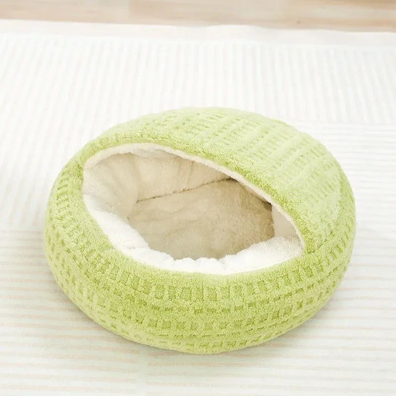 Cat Bed Kennel Round Fluffy Hooded Winter Warm Super Soft Plush Cat Cave Nest Pet Bed Donut Puppy Kittens Semi-enclosed House