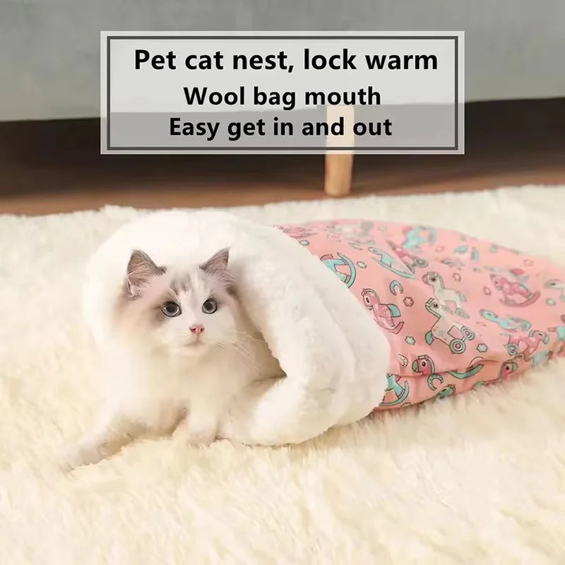 Winter Cat Cave Bed Self Warming Pet Mat Washable Cat Sleeping Bag Enclosed Fleece Lined Pet Bed Indoor Pet Nest pet supplies