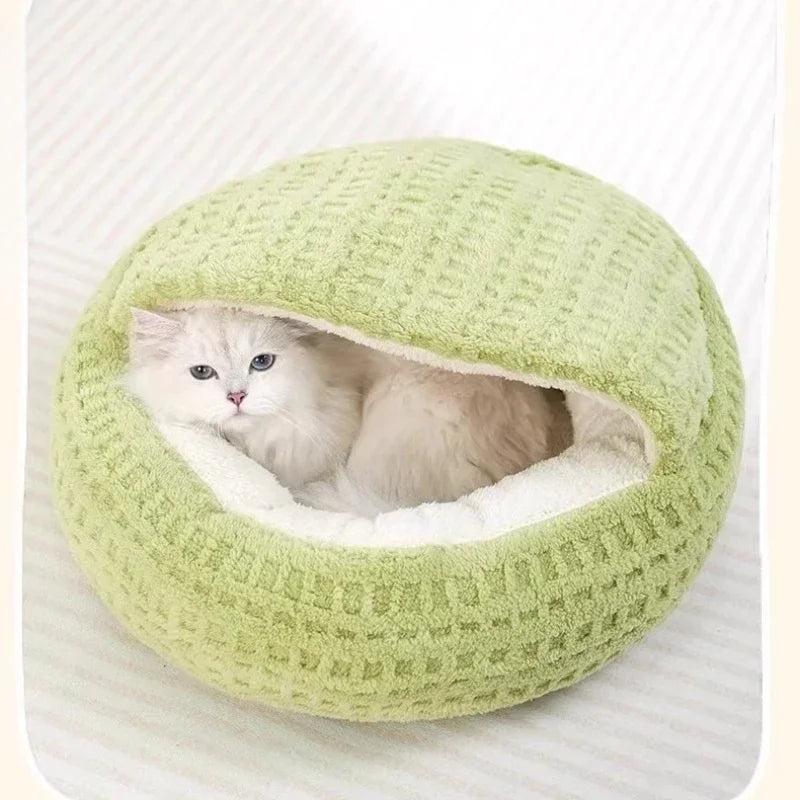 Cat Bed Kennel Round Fluffy Hooded Winter Warm Super Soft Plush Cat Cave Nest Pet Bed Donut Puppy Kittens Semi-enclosed House