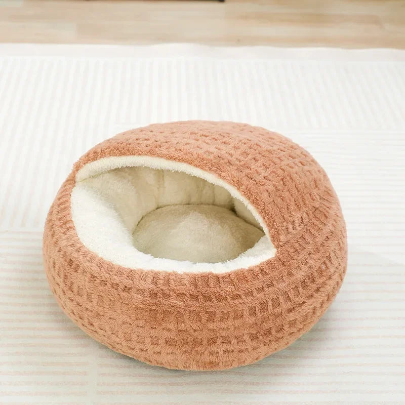 Cat Bed Kennel Round Fluffy Hooded Winter Warm Super Soft Plush Cat Cave Nest Pet Bed Donut Puppy Kittens Semi-enclosed House