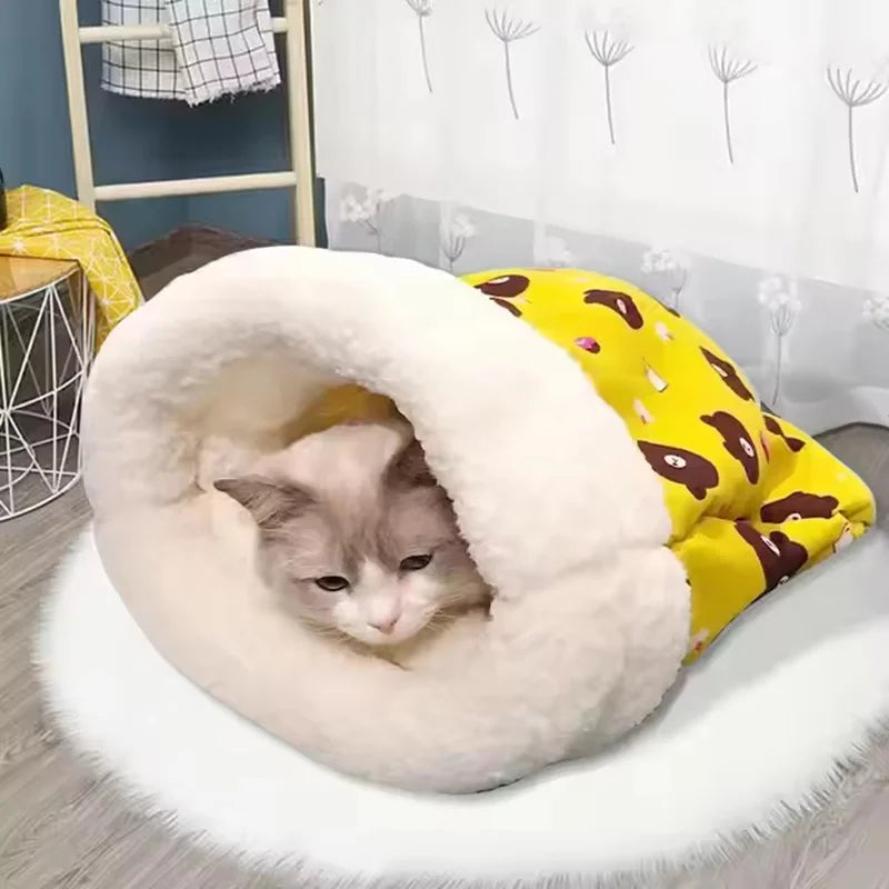 Winter Cat Cave Bed Self Warming Pet Mat Washable Cat Sleeping Bag Enclosed Fleece Lined Pet Bed Indoor Pet Nest pet supplies