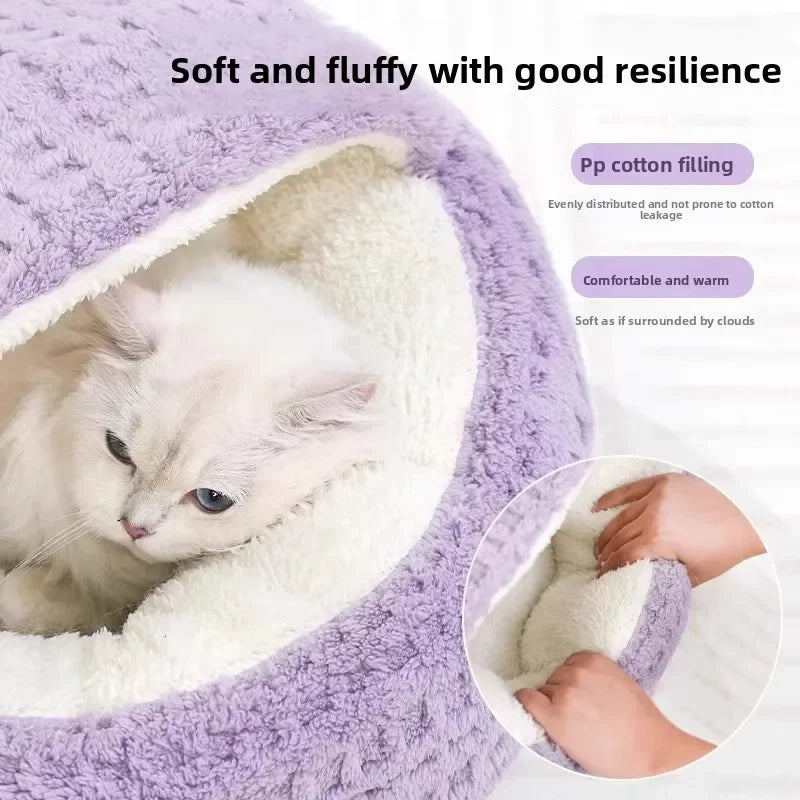 Cat Bed Kennel Round Fluffy Hooded Winter Warm Super Soft Plush Cat Cave Nest Pet Bed Donut Puppy Kittens Semi-enclosed House