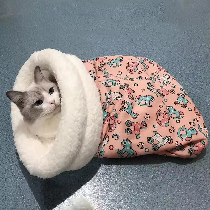 Winter Cat Cave Bed Self Warming Pet Mat Washable Cat Sleeping Bag Enclosed Fleece Lined Pet Bed Indoor Pet Nest pet supplies