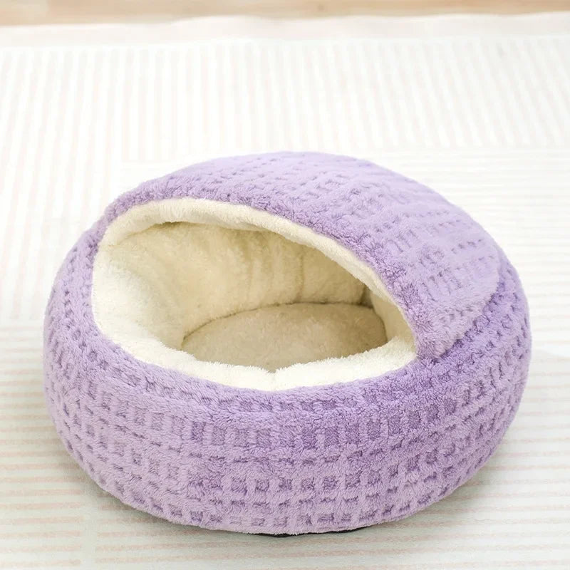 Cat Bed Kennel Round Fluffy Hooded Winter Warm Super Soft Plush Cat Cave Nest Pet Bed Donut Puppy Kittens Semi-enclosed House