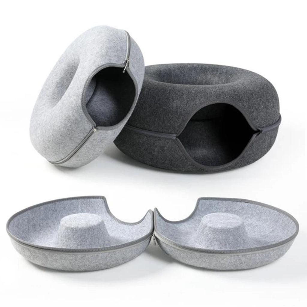 Donut Cat Bed Interactive Tunnel Pet Felt Indoor Toys Cats House Kitten Training Toy Cat Kennel Cat Accessories