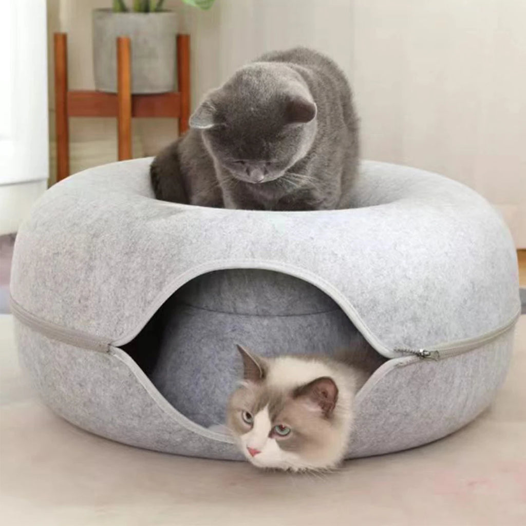Donut Cat Bed Interactive Tunnel Pet Felt Indoor Toys Cats House Kitten Training Toy Cat Kennel Cat Accessories