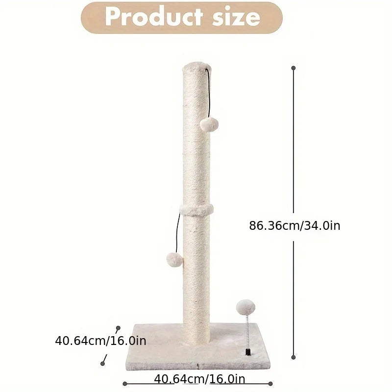 34-Inch High Cat Scratching Post Premium Basic Cat Scratching Indoor Sisal Scratching Post Tree Strap Hanging Ball for Adult Cat