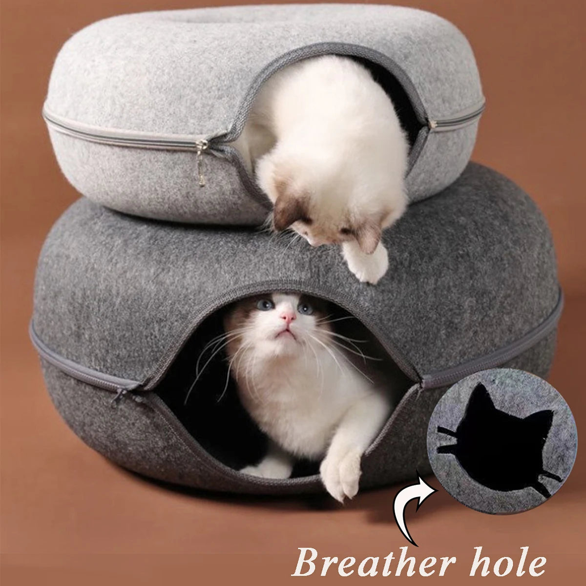 Donut Cat Bed Interactive Tunnel Pet Felt Indoor Toys Cats House Kitten Training Toy Cat Kennel Cat Accessories