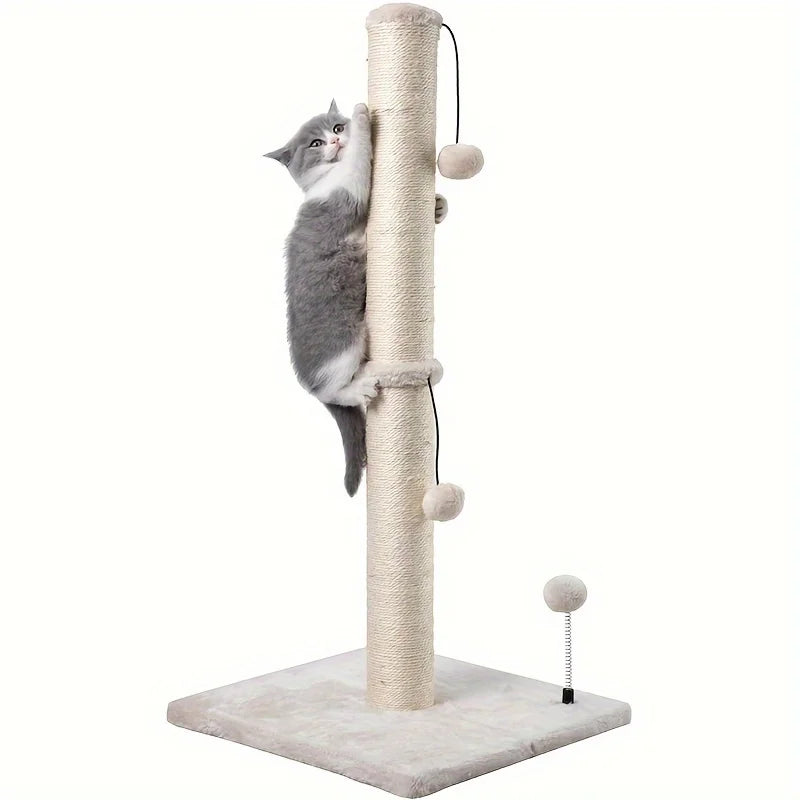 34-Inch High Cat Scratching Post Premium Basic Cat Scratching Indoor Sisal Scratching Post Tree Strap Hanging Ball for Adult Cat