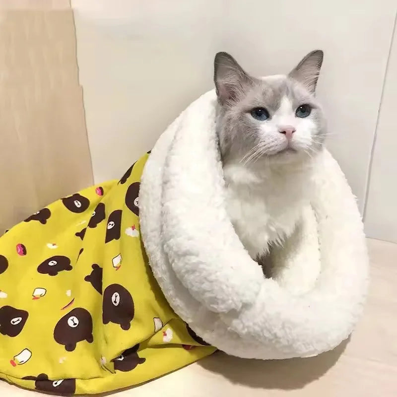 Winter Cat Cave Bed Self Warming Pet Mat Washable Cat Sleeping Bag Enclosed Fleece Lined Pet Bed Indoor Pet Nest pet supplies
