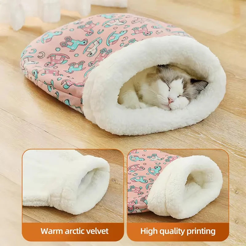 Winter Cat Cave Bed Self Warming Pet Mat Washable Cat Sleeping Bag Enclosed Fleece Lined Pet Bed Indoor Pet Nest pet supplies