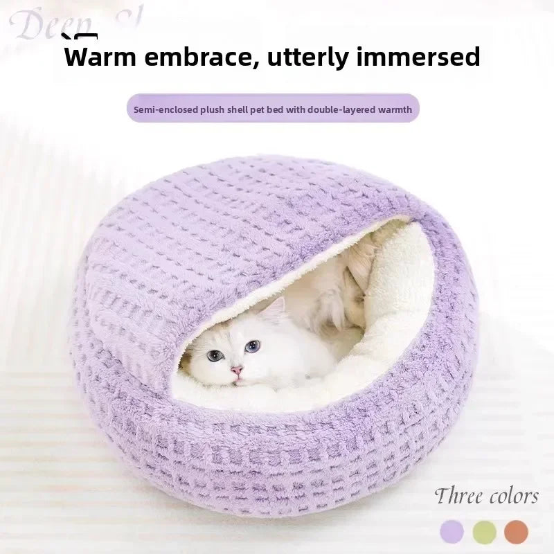 Cat Bed Kennel Round Fluffy Hooded Winter Warm Super Soft Plush Cat Cave Nest Pet Bed Donut Puppy Kittens Semi-enclosed House